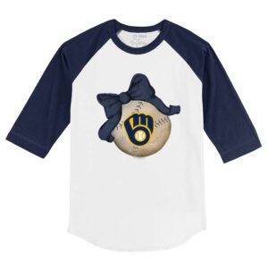 Milwaukee Brewers Baseball Bow 3/4 Navy Blue Sleeve Raglan Shirt