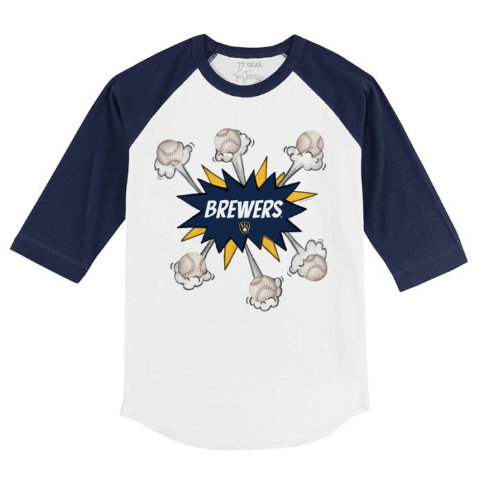 Milwaukee Brewers Baseball Pow 3/4 Navy Blue Sleeve Raglan Shirt