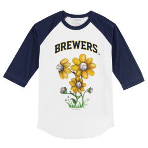 Milwaukee Brewers Blooming Baseballs 3/4 Navy Blue Sleeve Raglan Shirt