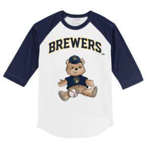 Milwaukee Brewers Boy Teddy 3/4 Navy Blue Sleeve Raglan Shirt