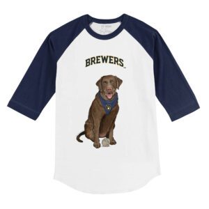 Milwaukee Brewers Chocolate Labrador Retriever 3/4 Navy Blue Sleeve Raglan Shirt