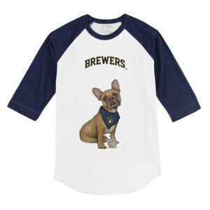 Milwaukee Brewers French Bulldog 3/4 Navy Blue Sleeve Raglan Shirt