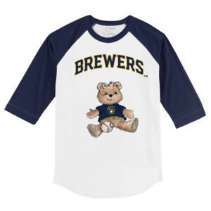 Milwaukee Brewers Girl Teddy 3/4 Navy Blue Sleeve Raglan Shirt