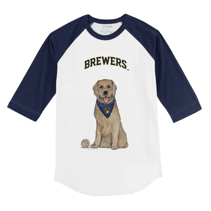 Milwaukee Brewers Golden Retriever 3/4 Navy Blue Sleeve Raglan Shirt