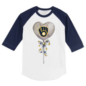 Milwaukee Brewers Heart Lolly 3/4 Navy Blue Sleeve Raglan Shirt