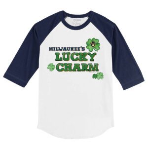 Milwaukee Brewers Lucky Charm 3/4 Navy Blue Sleeve Raglan Shirt