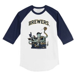 Milwaukee Brewers Octopus 3/4 Navy Blue Sleeve Raglan Shirt