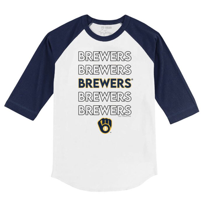Milwaukee Brewers Stacked 3/4 Navy Blue Sleeve Raglan Shirt