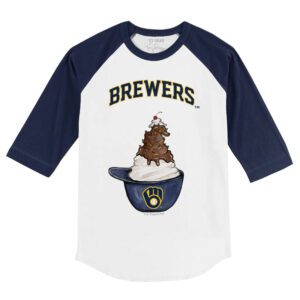 Milwaukee Brewers Sundae Helmet 3/4 Navy Blue Sleeve Raglan Shirt