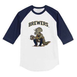 Milwaukee Brewers Triceratops 3/4 Navy Blue Sleeve Raglan Shirt