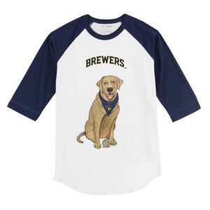 Milwaukee Brewers Yellow Labrador Retriever 3/4 Navy Blue Sleeve Raglan Shirt
