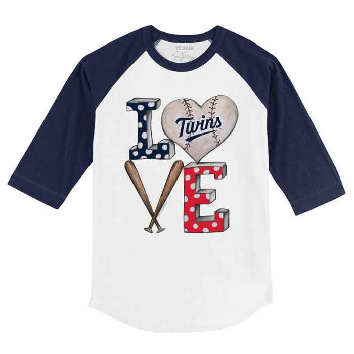 Minnesota Twins Baseball LOVE 3/4 Navy Blue Sleeve Raglan Shirt