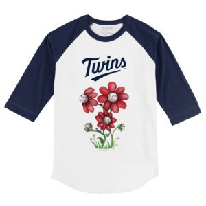 Minnesota Twins Blooming Baseballs 3/4 Navy Blue Sleeve Raglan Shirt