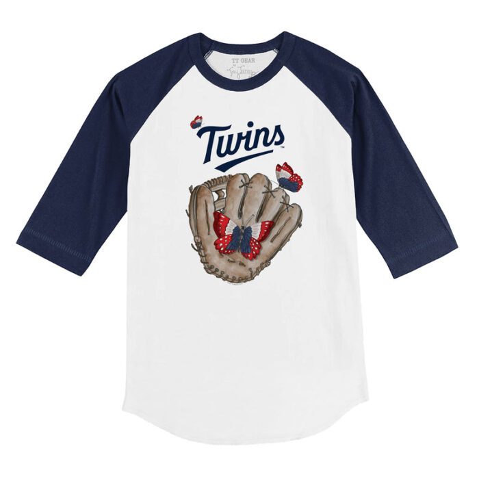 Minnesota Twins Butterfly Glove 3/4 Navy Blue Sleeve Raglan Shirt