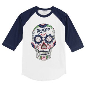 Minnesota Twins Sugar Skull 3/4 Navy Blue Sleeve Raglan Shirt