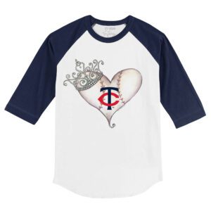 Minnesota Twins Tiara Heart 3/4 Navy Blue Sleeve Raglan Shirt