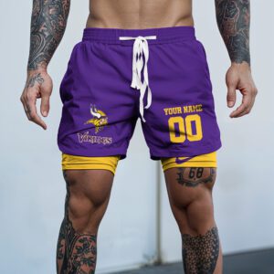 Minnesota Vikings NFL Double Layer Shorts Custom Your Name And Number WDS1052