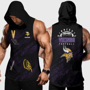 Minnesota Vikings NFL Men Workout Hoodie Tank Tops Custom Name WHT1084