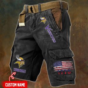 Minnesota Vikings NFL Personalized Pocket Print Cargo Shorts V2 With Flag MCS1314