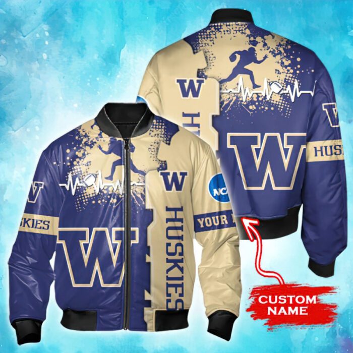 NCAA Washington Huskies Tide Custom Name Bomber Jacket