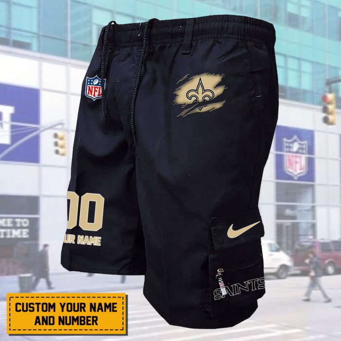 New Orleans Saints NFL Custom Name & Number Multi-pocket Mens Cargo Shorts Outdoor Shorts WMS2158