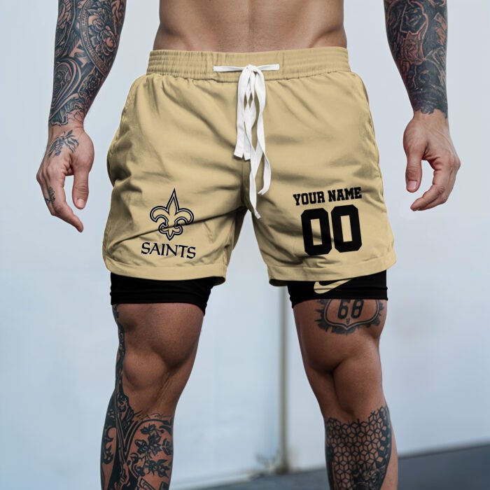 New Orleans Saints NFL Double Layer Shorts Custom Your Name And Number WDS1053