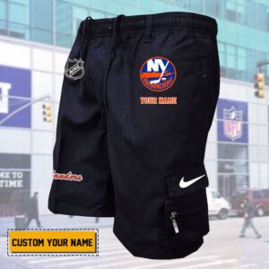 New York Islanders NHL Custom Name Multi pocket Mens Cargo Shorts Outdoor Shorts WNH1017