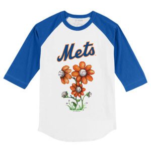 New York Mets Blooming Baseballs 3/4 Royal Blue Sleeve Raglan Shirt