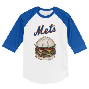 New York Mets Burger 3/4 Royal Blue Sleeve Raglan Shirt