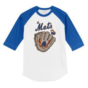 New York Mets Butterfly Glove 3/4 Royal Blue Sleeve Raglan Shirt