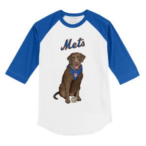 New York Mets Chocolate Labrador Retriever 3/4 Royal Blue Sleeve Raglan Shirt