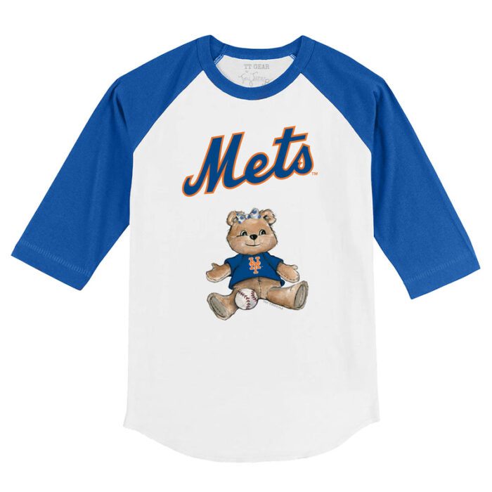New York Mets Girl Teddy 3/4 Royal Blue Sleeve Raglan Shirt