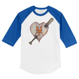 New York Mets Heart Bat 3/4 Royal Blue Sleeve Raglan Shirt