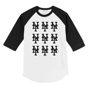 New York Mets Logo Grid 3/4 Black Sleeve Raglan Shirt