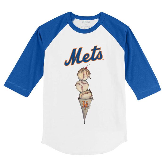New York Mets Triple Scoop 3/4 Royal Blue Sleeve Raglan Shirt
