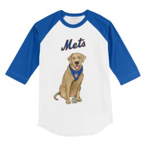 New York Mets Yellow Labrador Retriever 3/4 Royal Blue Sleeve Raglan Shirt