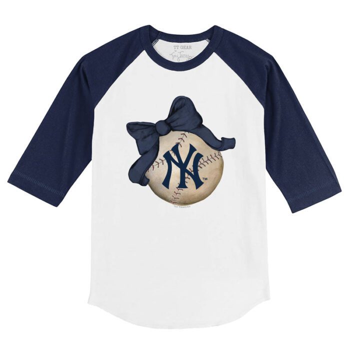 New York Yankees Baseball Bow 3/4 Navy Blue Sleeve Raglan Shirt