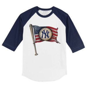 New York Yankees Baseball Flag 3/4 Navy Blue Sleeve Raglan Shirt