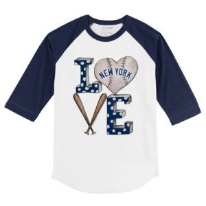 New York Yankees Baseball LOVE 3/4 Navy Blue Sleeve Raglan Shirt