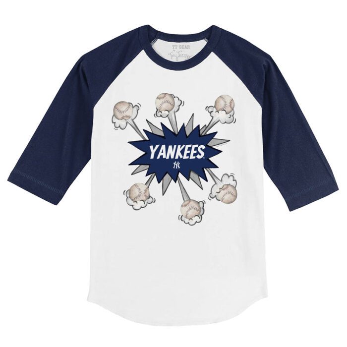 New York Yankees Baseball Pow 3/4 Navy Blue Sleeve Raglan Shirt