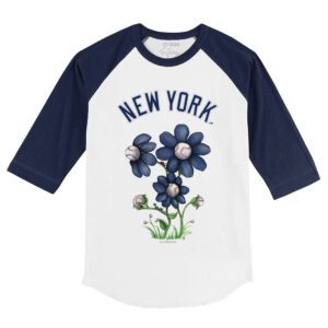 New York Yankees Blooming Baseballs 3/4 Navy Blue Sleeve Raglan Shirt