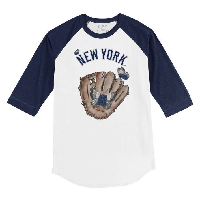 New York Yankees Butterfly Glove 3/4 Navy Blue Sleeve Raglan Shirt
