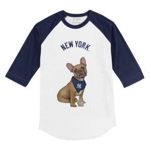 New York Yankees French Bulldog 3/4 Navy Blue Sleeve Raglan Shirt
