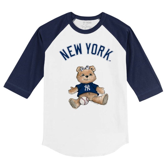 New York Yankees Girl Teddy 3/4 Navy Blue Sleeve Raglan Shirt