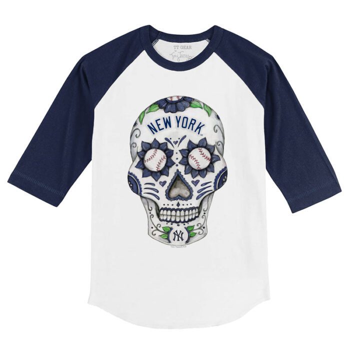 New York Yankees Sugar Skull 3/4 Navy Blue Sleeve Raglan Shirt