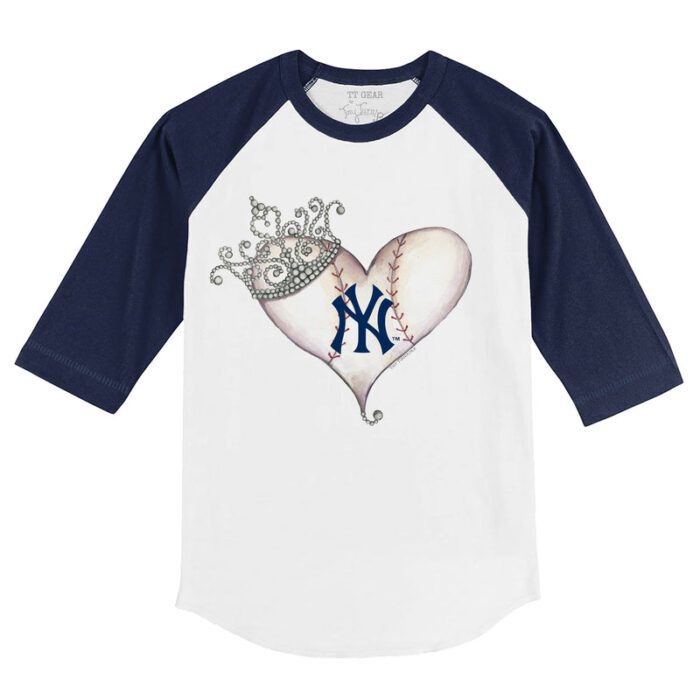 New York Yankees Tiara Heart 3/4 Navy Blue Sleeve Raglan Shirt