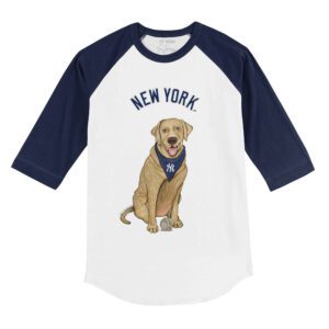 New York Yankees Yellow Labrador Retriever 3/4 Navy Blue Sleeve Raglan Shirt
