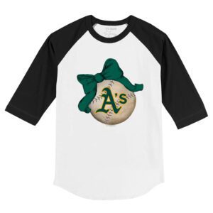 Oakland Athletics Baseball Bow 3/4 Black Sleeve Raglan Shirt