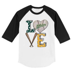 Oakland Athletics Baseball LOVE 3/4 Black Sleeve Raglan Shirt