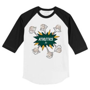 Oakland Athletics Baseball Pow 3/4 Black Sleeve Raglan Shirt